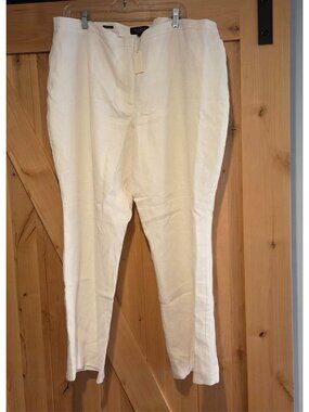 New! Talbots Lined Linen Pants Heritage Size 22W Petite White 42x29"
